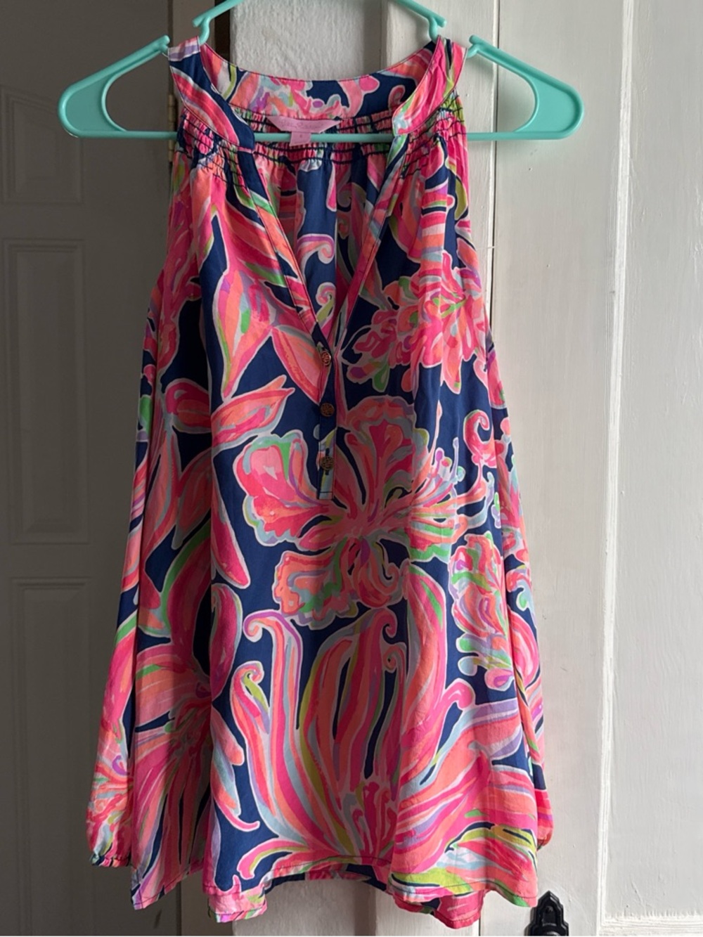 Lilly Pulitzer Navy Pink Green Floral Halter Top